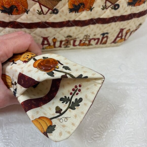 Handmade Autumn Fabric Button Closure Cotton Tote Handbag w/Eyeglass Case NEW - Picture 9 of 10